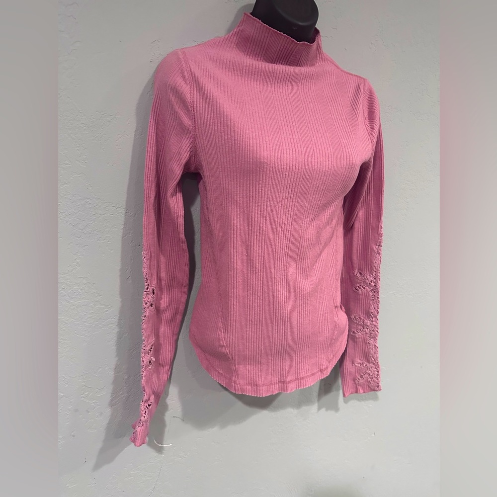 Free People Long Sleeve embroidered cut out top